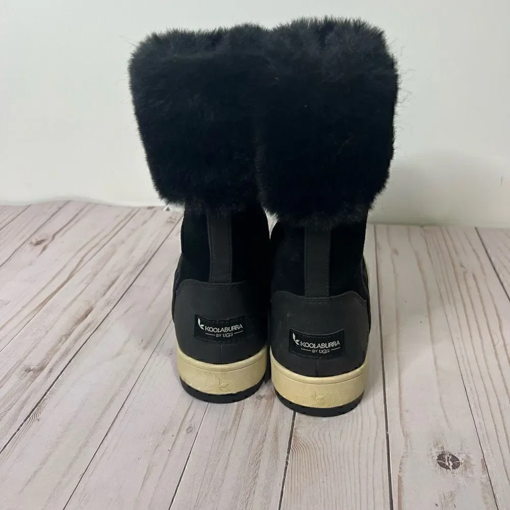 UGG by Koolaburra Tynlee Black Suede Leather Faux Fur Lined Zip Up Boots Winter